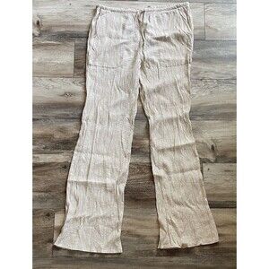 Zara Women's Ribbed Wide Leg Rayon Drawstring Pants Cream Size XL